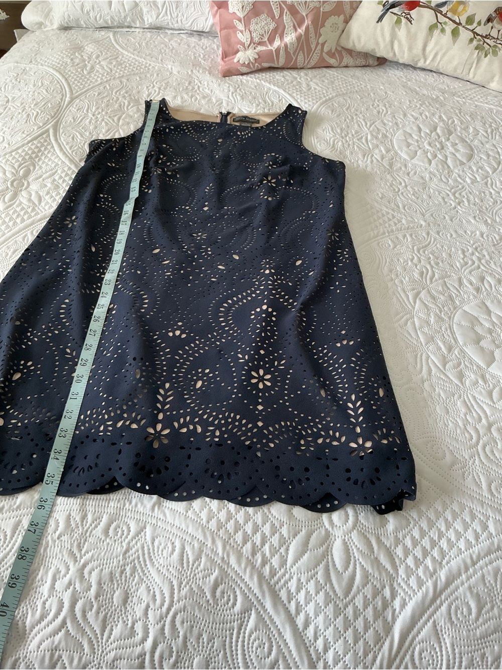 Jessica Howard Navy Laser-Cut Dress with Nude Lining - Picture 4 of 5